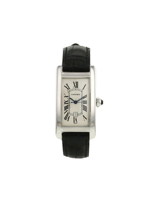 Cartier - 2000 pre-owned Tank Américaine 22mm - men - Leather/glass/White Gold - One Size - White