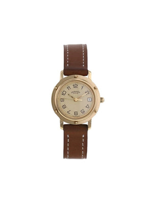Hermès - 2000 pre-owned Clipper 24mm - women - Leather/Sapphire Glass/Yellow Gold - One Size - GOLD