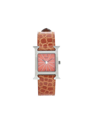 Hermès - 2000 pre-owned Heure H 21mm - women - Leather/Sapphire Glass/stainless steel - One Size - ORANGE