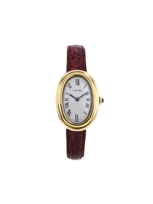 Cartier - 1990 pre-owned Baignoire 22mm - women - Leather/Acrylic/Yellow Gold - One Size - White