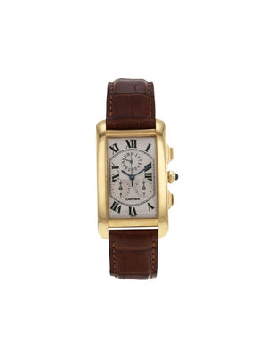 Cartier - 2000 pre-owned Tank Américaine 27mm - men - Leather/Sapphire Glass/Yellow Gold - One Size - White
