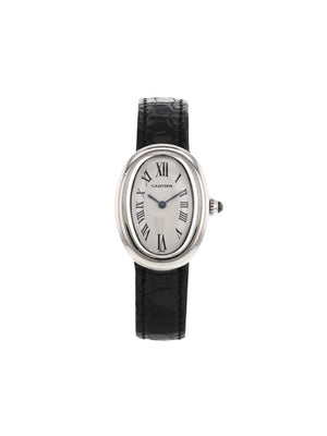 Cartier - 1990 pre-owned Baignoire 22mm - women - Leather/Sapphire Glass/White Gold - One Size - White