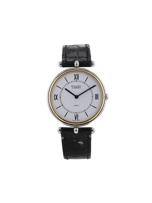 Van Cleef & Arpels - 1990 pre-owned Pierre Arpels 31mm - women - Leather/Sapphire Glass/stainless steel/Gold Plated - One Size - WHITE
