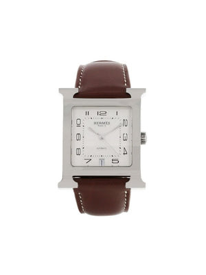 Hermès - 2010 pre-owned Heure H 32mm - men - Leather/Sapphire Glass/stainless steel - One Size - WHITE