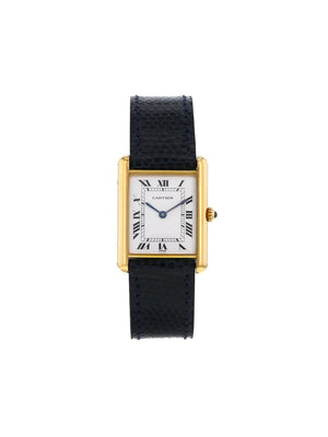 Cartier - 1993 pre-owned Tank 24mm - unisex - Leather/Yellow Gold - One Size - WHITE