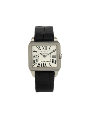 Cartier - 2000 pre-owned Santos-Dumont 35mm - unisex - Leather/Sapphire Glass/White Gold - One Size - CREAM