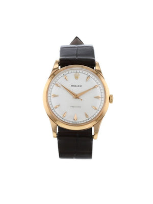 Rolex - 1950 pre-owned Oyster Precision 34mm - unisex - Leather/Rose Gold - One Size - WHITE
