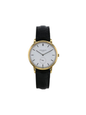 Patek Philippe - 1988 pre-owned Calatrava 33mm - unisex - Leather/Sapphire Glass/Yellow Gold - One Size - White