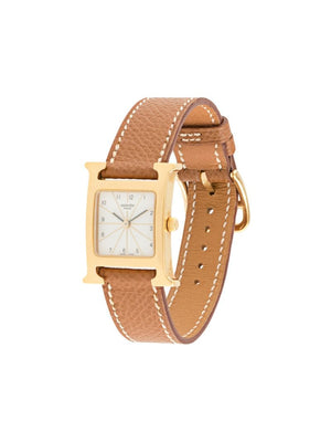 Hermès - pre-owned H square wrist watch - women - Leather/Gold Plated Brass - One Size - Brown