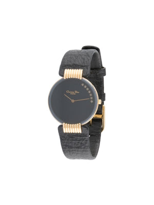 Christian Dior - pre-owned Moon wrist watch - women - Leather/Gold Plated Brass - One Size - Black