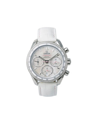 Omega - 2018 pre-owned Speedmaster 38mm - women - Leather/stainless steel/Sapphire Crystal - One Size - White