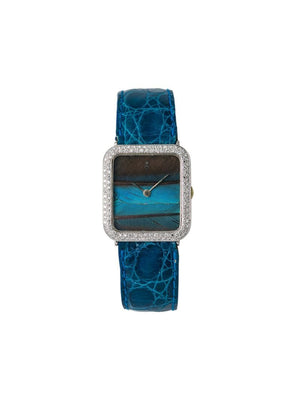 Corum - 1990 pre-owned Peacock 26mm - men - Leather/18kt White Gold - One Size - Blue