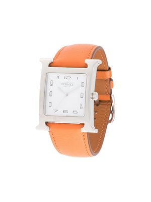 Hermès - pre-owned Large Heure H 20mm - women - Leather - One Size - ORANGE