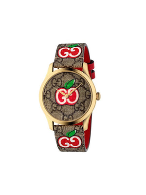 Gucci - G-Timeless Chinese Valentine's Day watch - women - Leather/Canvas/Yellow Gold - One Size - Brown
