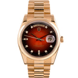 Circa 2000 \"Swiss Only\" Rolex Day-Date with Red Vignette Diamond Dial