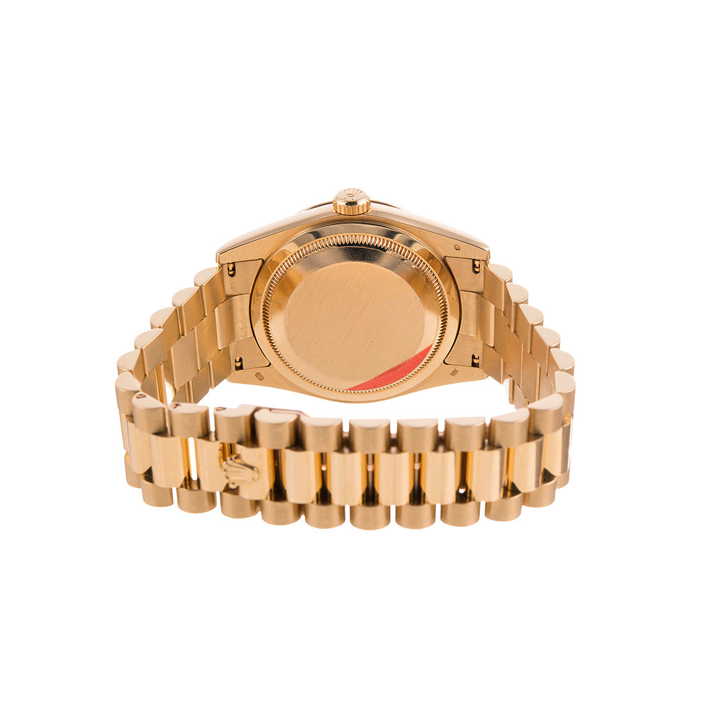 Circa 2000 \"Swiss Only\" Rolex Day-Date with Red Vignette Diamond Dial