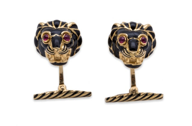 David Webb Lion Cufflinks 18K Yellow Gold