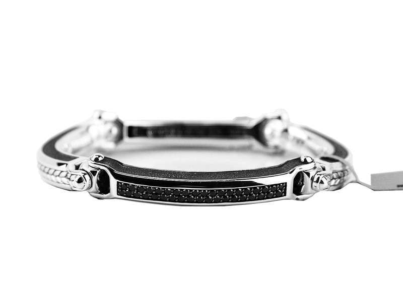 David Yurman Sterling Silver Universal Bolt Link Black Diamond Bracelet