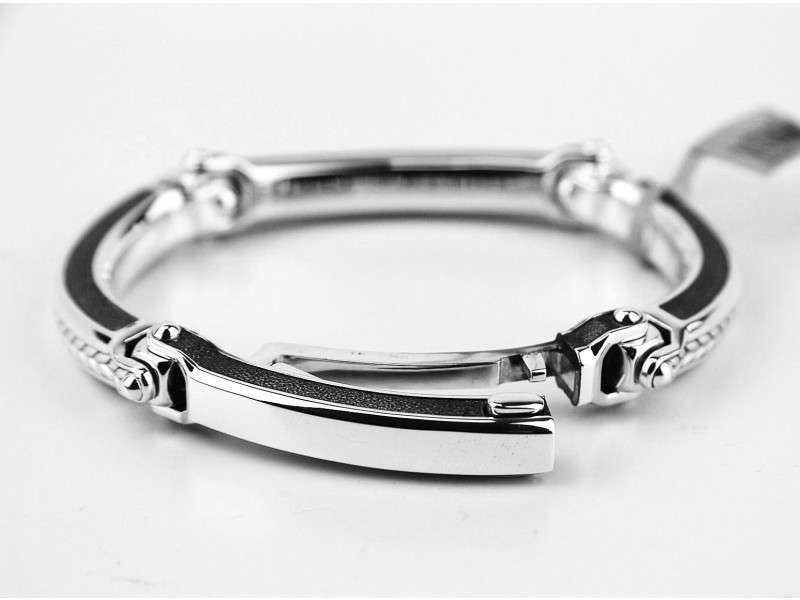 David Yurman Sterling Silver Universal Bolt Link Black Diamond Bracelet