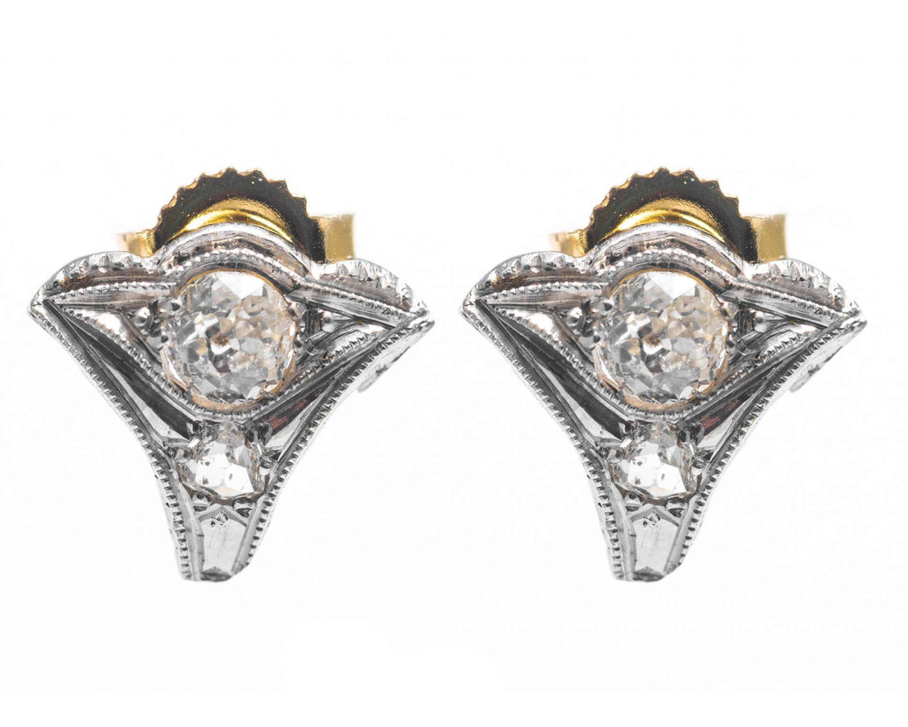 Art Deco Mine & Rose Cut Diamond Earrings in Platinum