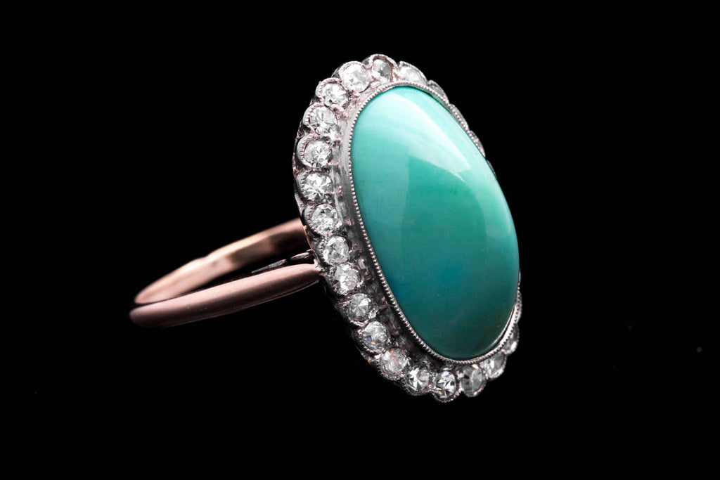 Edwardian Turquoise & Diamond Ring in Platinum and 14K Gold