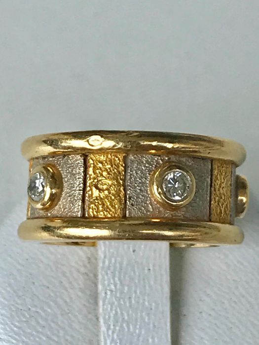 Two-tone ring, 18 ky gold and diamonds - size 54/17.20 mm