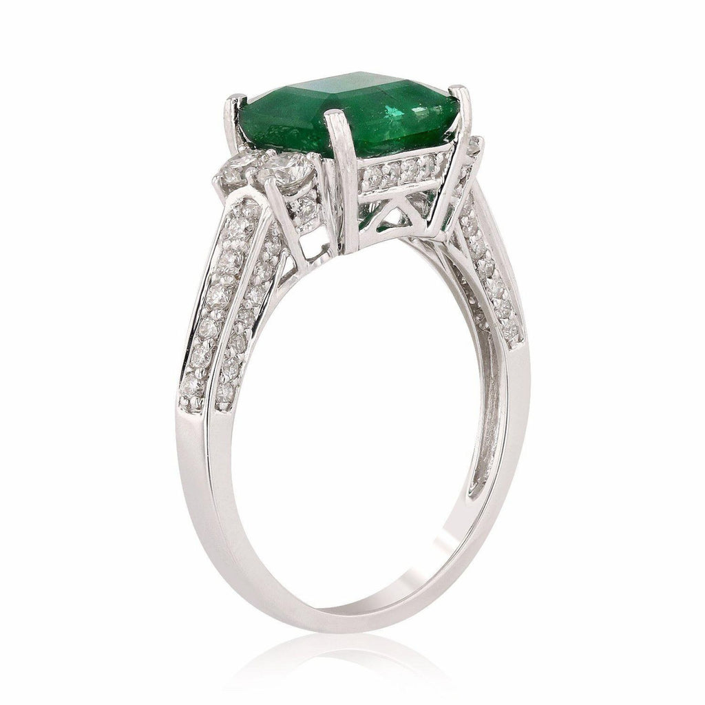 2.30ct Emerald and 0.65ctw Diamonds 18KT White Gold Ring
