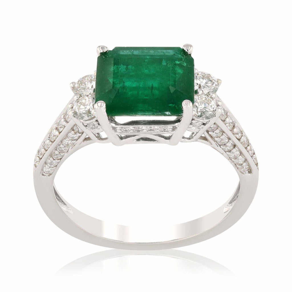 2.30ct Emerald and 0.65ctw Diamonds 18KT White Gold Ring
