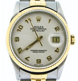 Pre Owned Mens Rolex Two-Tone Datejust with a White Arabic Dial 16233