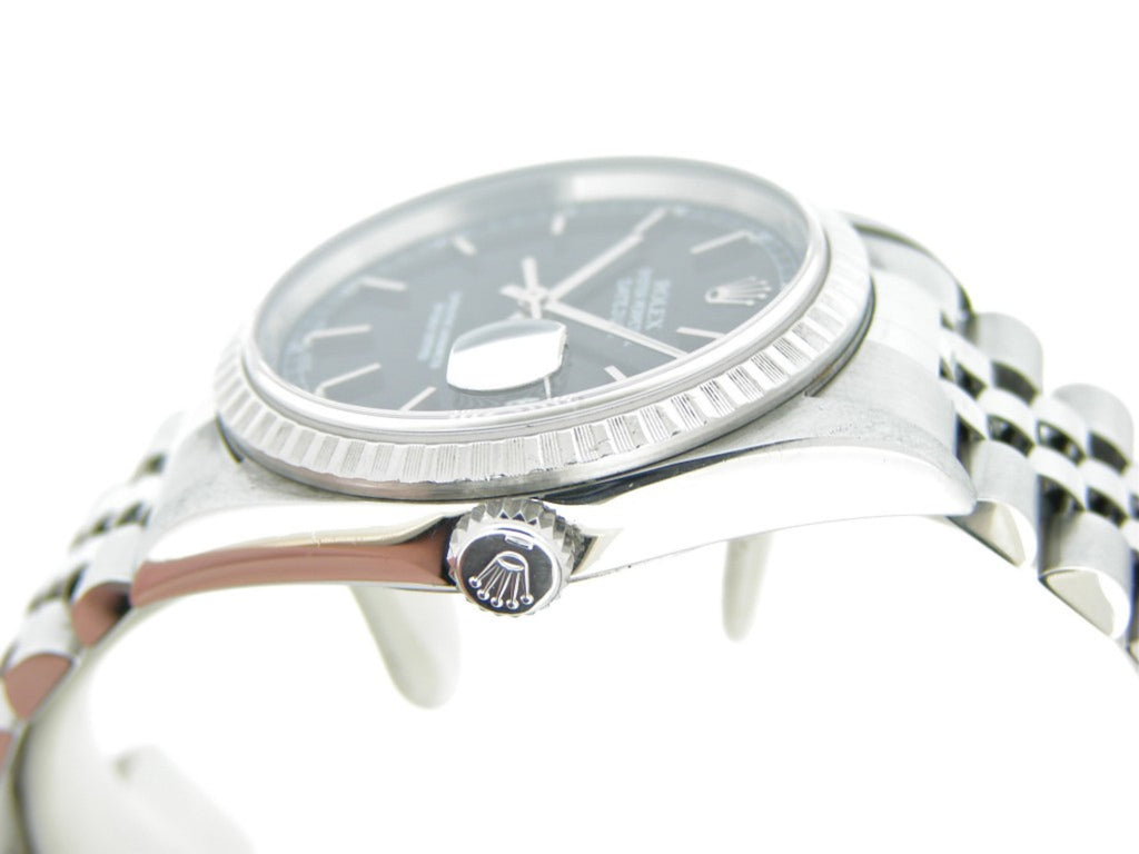 Pre Owned Mens Rolex Stainless Steel Datejust with a Black Dial 16220