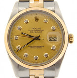 Pre Owned Mens Rolex Two-Tone Datejust with a Gold Diamond Dial 16013
