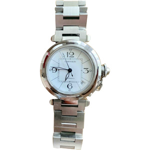 Cartier pasha silver steel watch