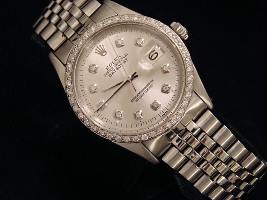 Pre Owned Mens Rolex Stainless Steel Datejust Silver Diamond 1603