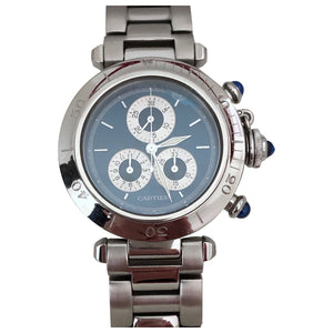 Cartier pasha chronographe silver steel watch