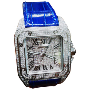 Cartier santos 100 blue steel watch