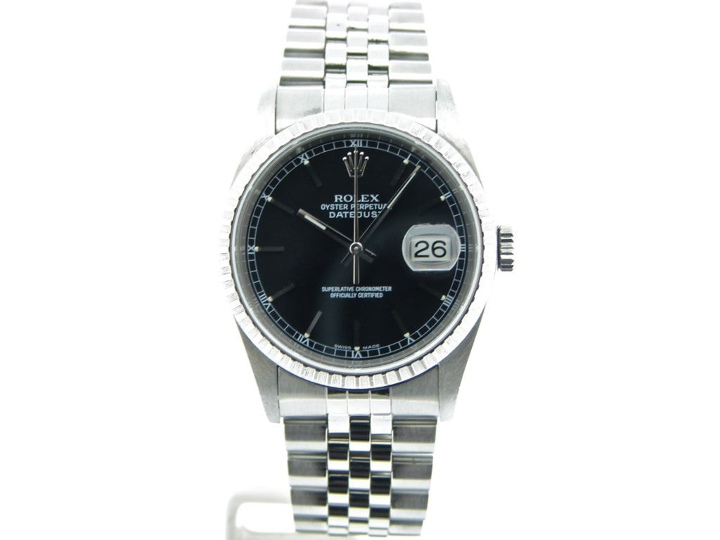 Pre Owned Mens Rolex Stainless Steel Datejust with a Black Dial 16220