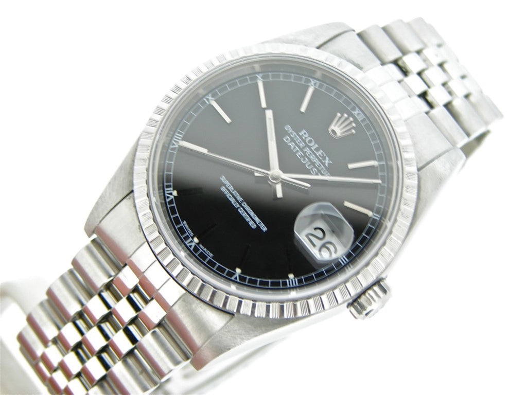 Pre Owned Mens Rolex Stainless Steel Datejust with a Black Dial 16220
