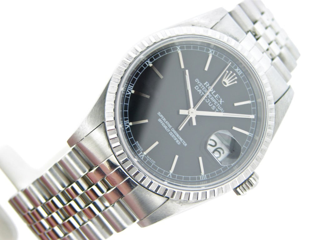 Pre Owned Mens Rolex Stainless Steel Datejust with a Black Dial 16220