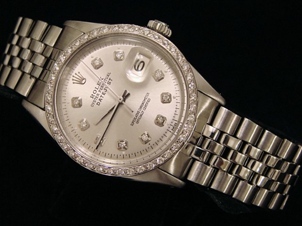 Pre Owned Mens Rolex Stainless Steel Datejust Silver Diamond 1603