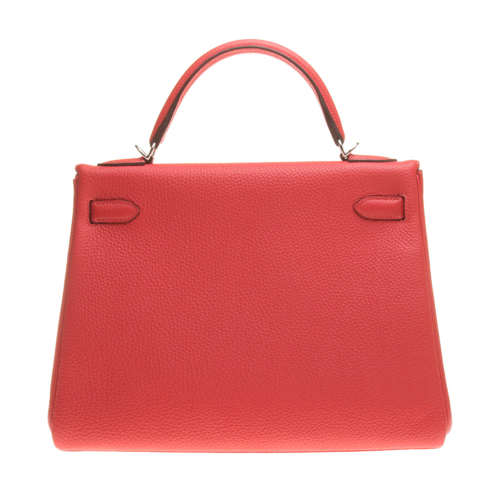 Hermes Rouge Pivoine Clemence Leather Kelly 32cm (R Stamp)
