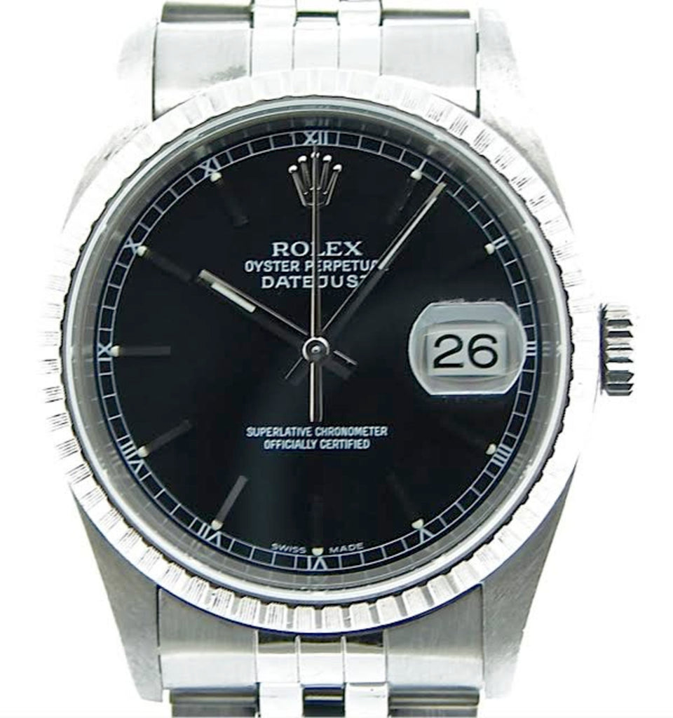 Pre Owned Mens Rolex Stainless Steel Datejust with a Black Dial 16220