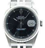 Pre Owned Mens Rolex Stainless Steel Datejust with a Black Dial 16220