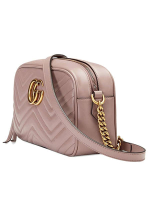GG Marmont Small Matelassé Zipped Dusty Pink Shoulder Bag
