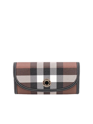 Check and Leather Continental Wallet in Dark Birch Brown