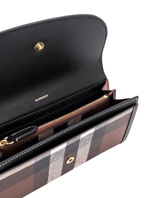 Check and Leather Continental Wallet in Dark Birch Brown