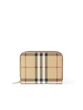 Leather and Check Zipped Wallet in Archive Beige and Briarwood