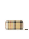 Leather and Check Zipped Wallet in Archive Beige