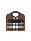 Check and Leather Mini Pocket Bag in Dark Birch Brown