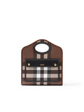 Check and Leather Mini Pocket Bag in Dark Birch Brown