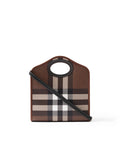 Check and Leather Mini Pocket Bag in Dark Birch Brown